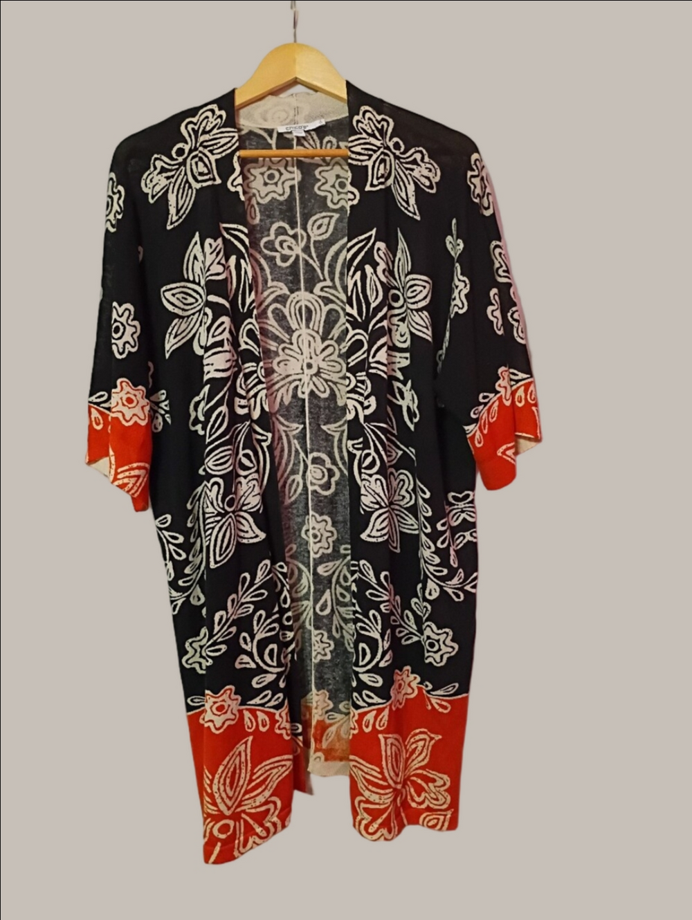 Chico's Kimono Style Orange And Black Open Front Sz Large
